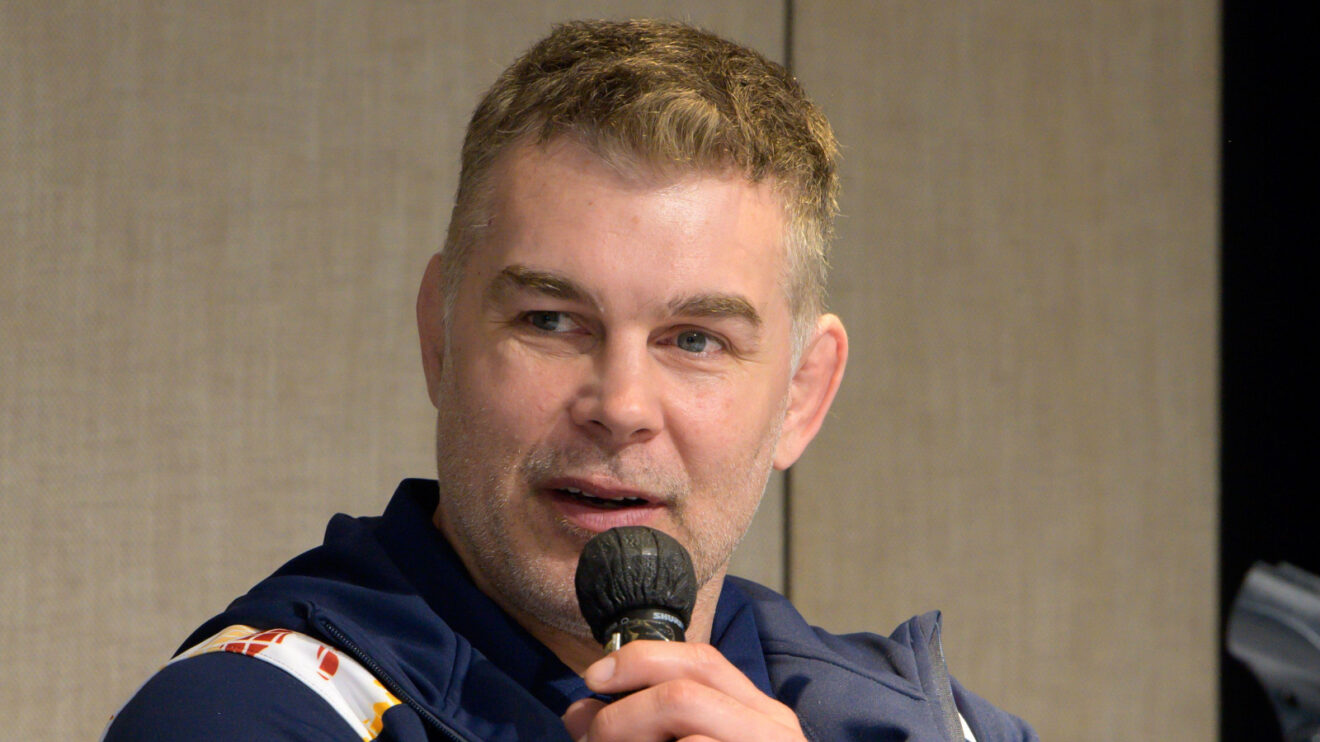 Nick Easter speaking to media.