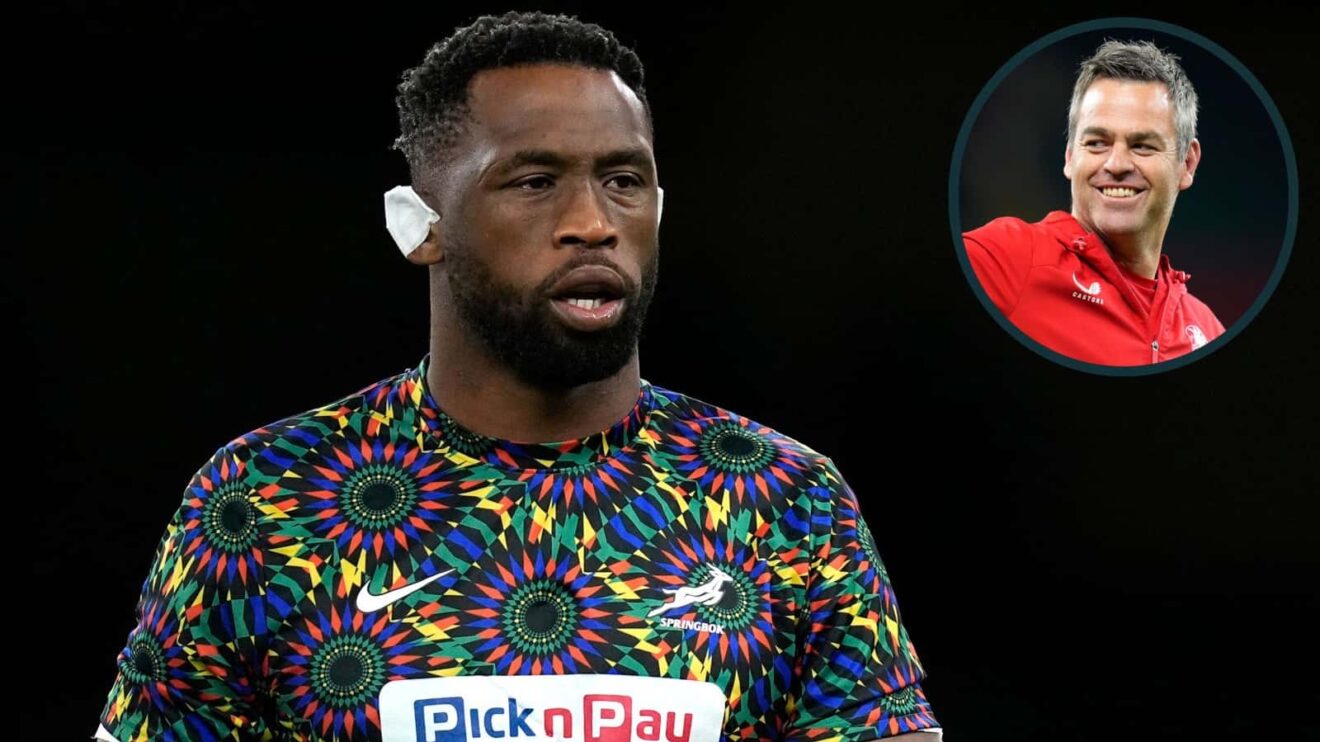 Springboks captain Siya Kolisi, who is leaving the Sharks, and Bath boss Johann van Graan (inset).