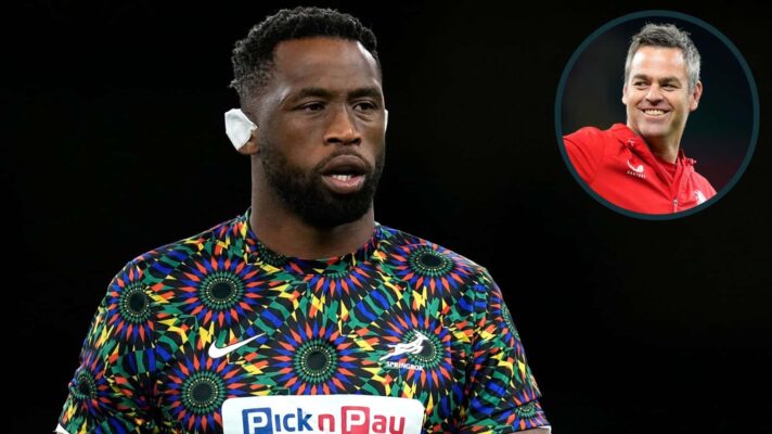 Springboks captain Siya Kolisi, who is leaving the Sharks, and Bath boss Johann van Graan (inset).