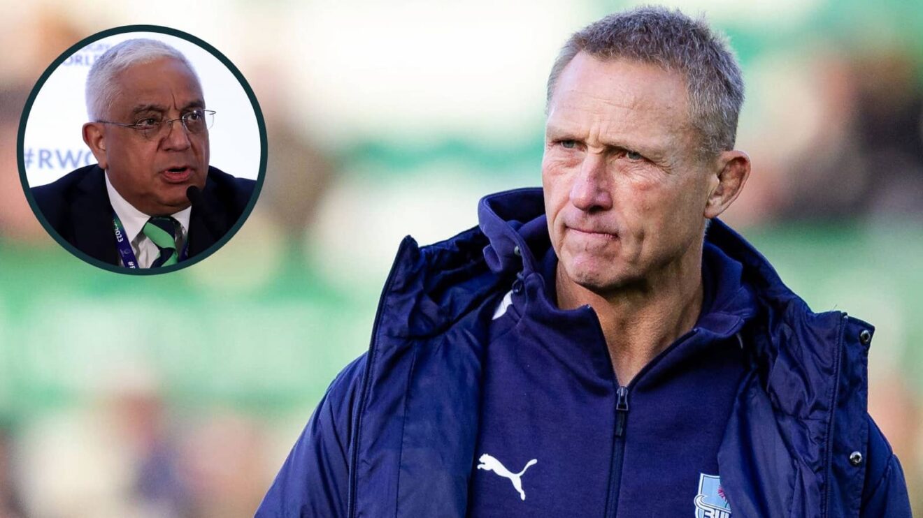 Bulls head coach Johan Ackermann and SA Rugby president Mark Alexander (inset).