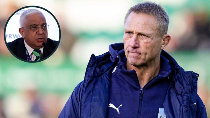 Bulls head coach Johan Ackermann and SA Rugby president Mark Alexander (inset).