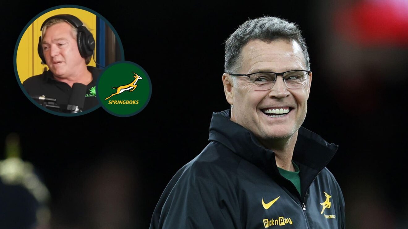 Springboks head coach Rassie Erasmus and an inset of Percy Percy Montgomery.