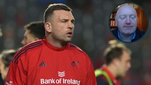 Tadhg Beirne before a Munster game and former Ireland hooker Bernard Jackman (inset).