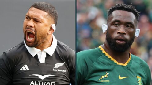 All Blacks back-rower Ardie Savea and Siya Kolisi of the Springboks (inset).
