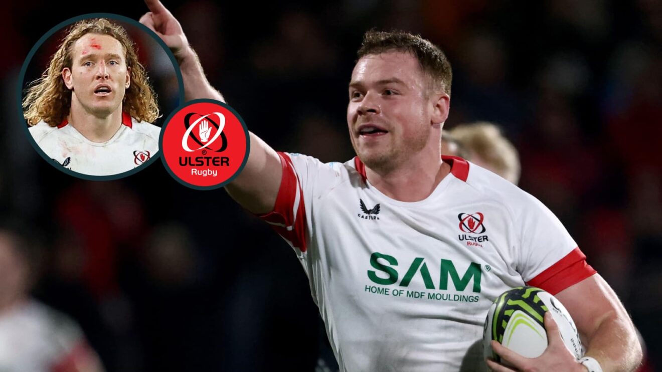 Ulster Rugby's Zac Ward and an inset of Werner Kok.