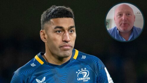 Rieko Ioane in action for Leinster and esteemed pundit Bernard Jackman (inset).
