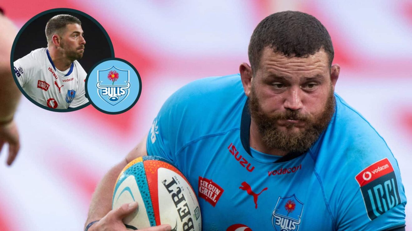 Wilco Louw and Willie le Roux in action for the Bulls (inset).