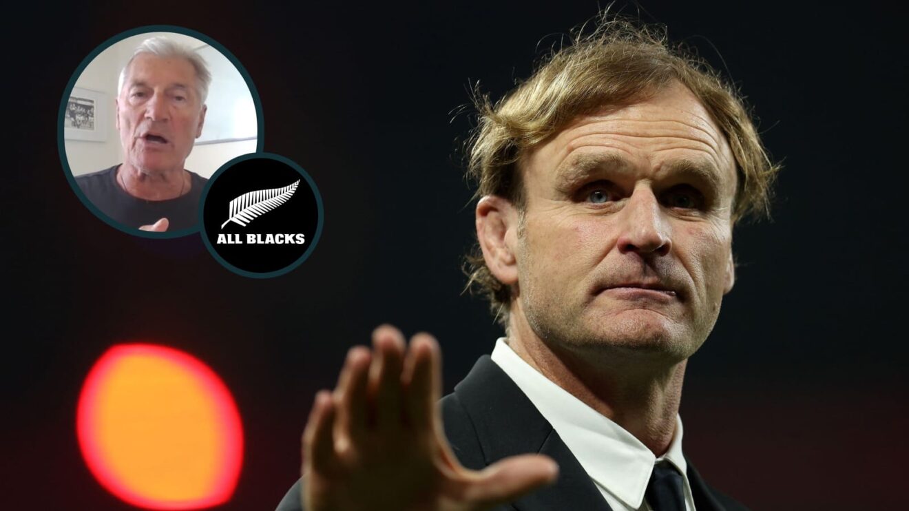 All Blacks coach Scott Robertson and an inset of former flanker Murray Mexted.