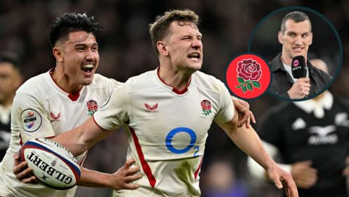 Marcus Smith and Fraser Dingwall with an inset of Lions great Sam Warburton.