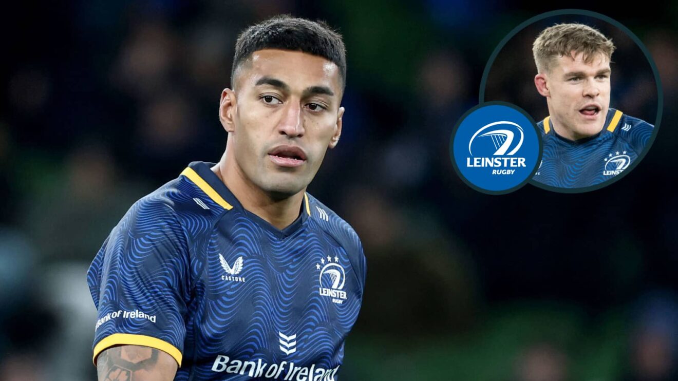 Rieko Ioane and Garry Ringrose (inset) in action for Leinster.