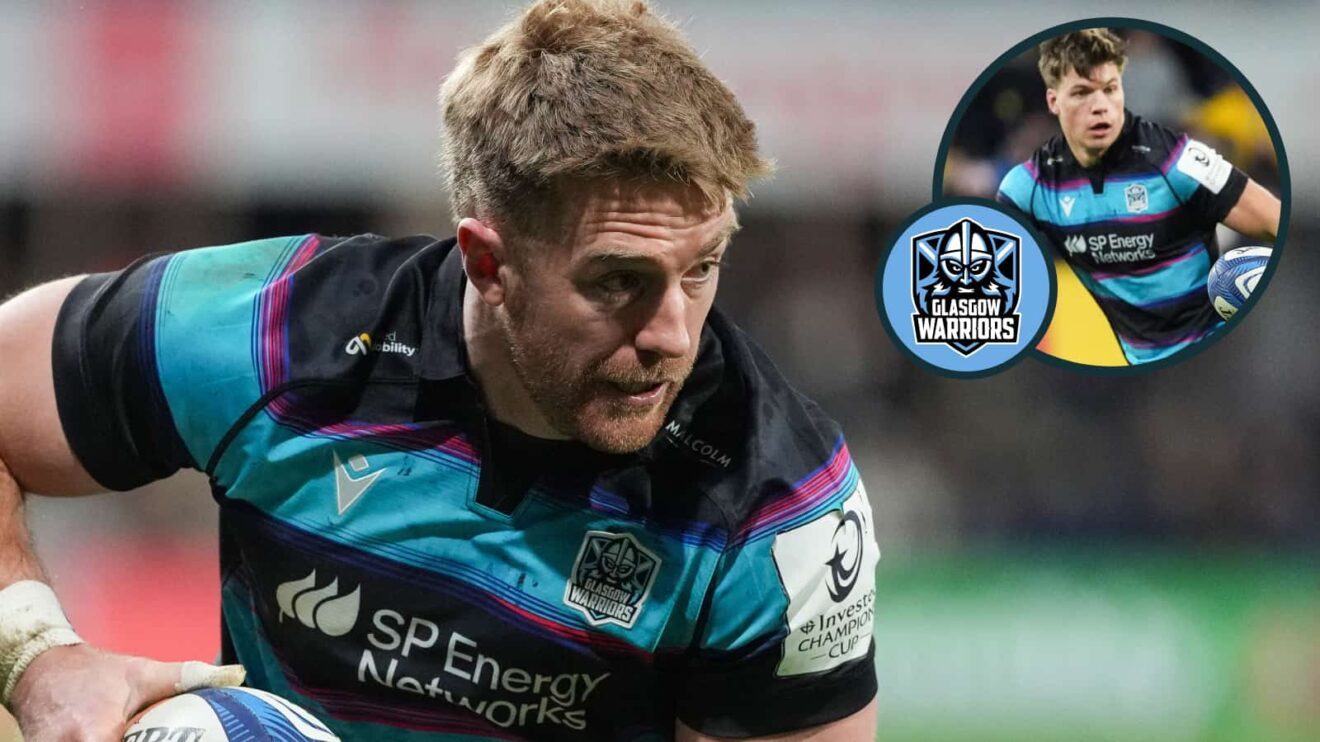 Glasgow Warriors captain Kyle Steyn and an inset of centre Huw Jones (INPHO/Dave Winter/EPCR Rugby)