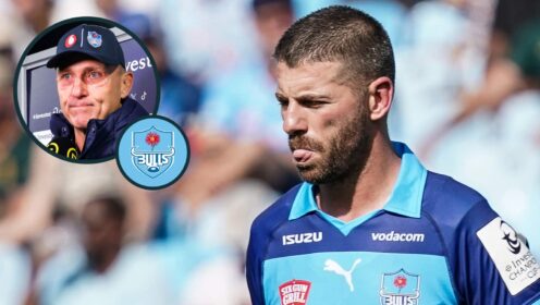 Bulls back Willie Le Roux (INPHO/Willem Loock/EPCR Rugby) and an inset of head coach Johan Ackermann (INPHO/Tom O'Hanlon/EPCR Rugby)