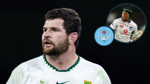 Springboks and Bulls forward Marco van Staden and an inset of Kurt-Lee Arendse.