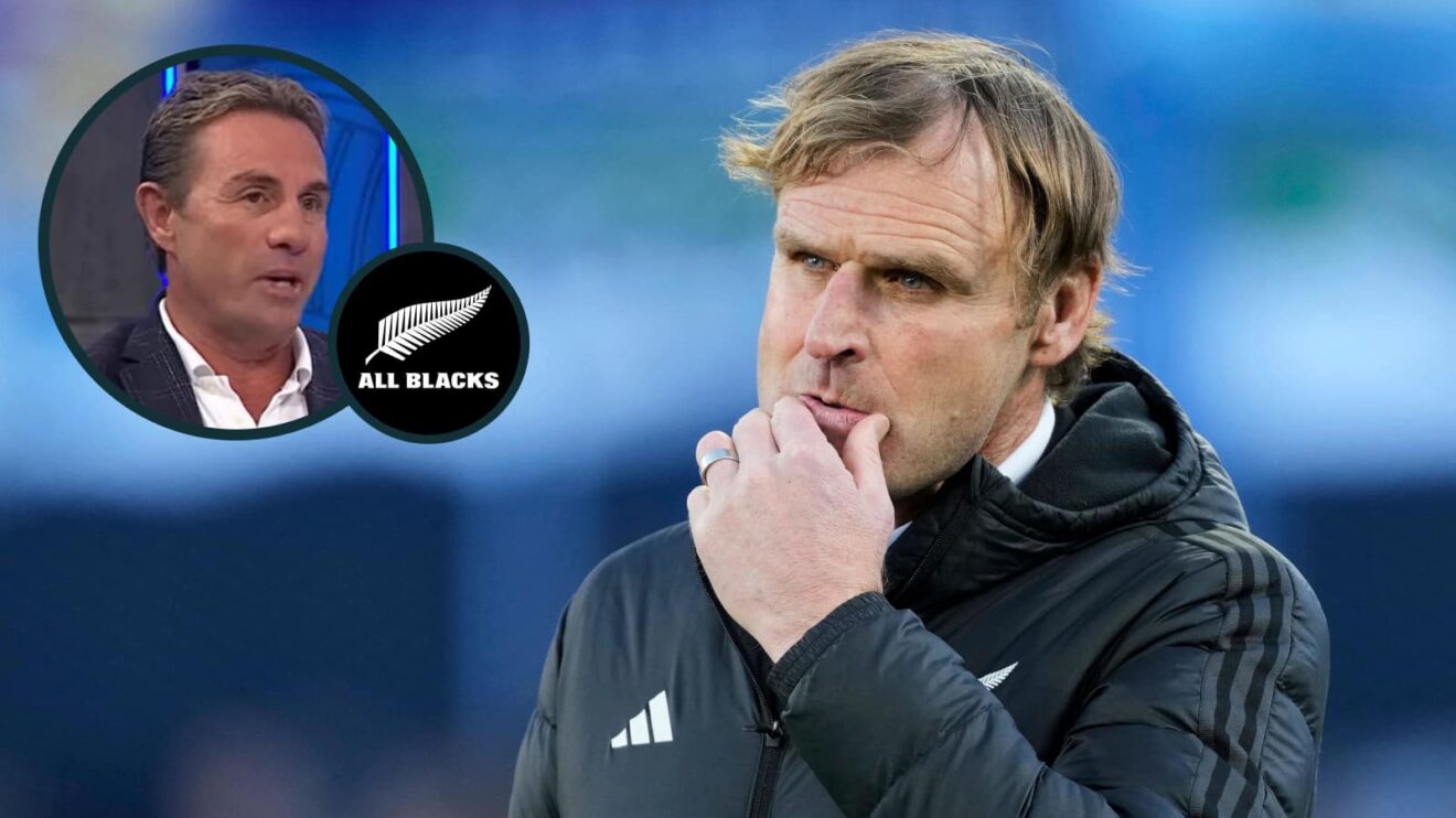 Scott Robertson as All Blacks head coach and former New Zealand scrum-half Jeff Wilson (inset).