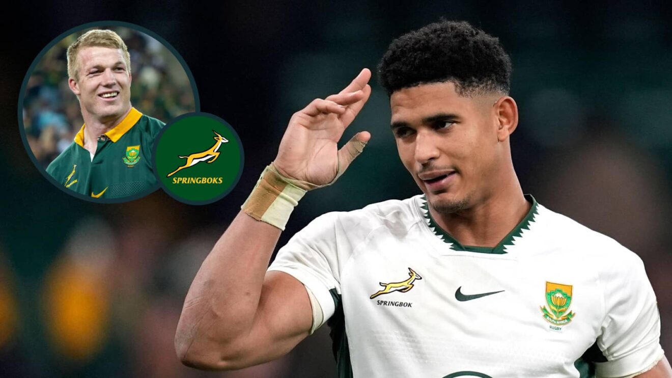 Springboks Sacha Feinberg-Mngomezulu and Pieter-Steph du Toit.