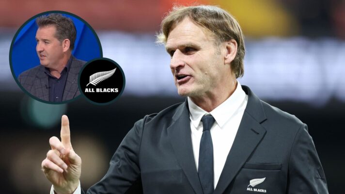 Scott Robertson as All Blacks head coach and former New Zealand Rugby chief executive Mark Robinson (inset).