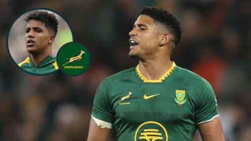 Springboks fly-half Sacha Feinberg-Mngomezulu and an inset of Canan Moodie.