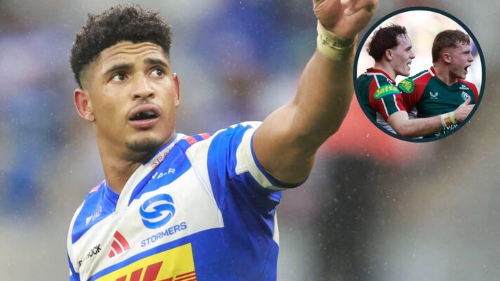 Stormers captain Sacha Feinberg-Mngomezulu and an inset of Leicester Tigers' Will Wand