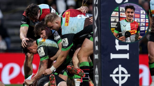 Investec Champions Cup Round 4, Stade Marcel Deflandre, La Rochelle, France 18/1/2026.La Rochelle vs Harlequins.Harlequins' Marcus Smith with the player of the match medal.Mandatory Credit ©INPHO/Billy Stickland