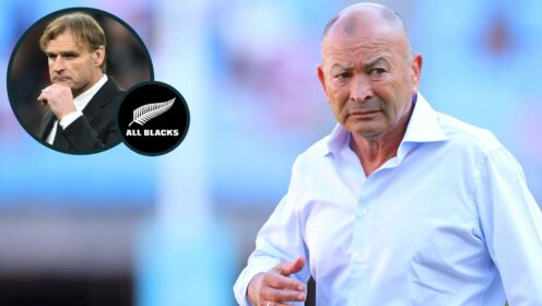 Eddie Jones and former All Blacks head coach Scott Robertson (inset).