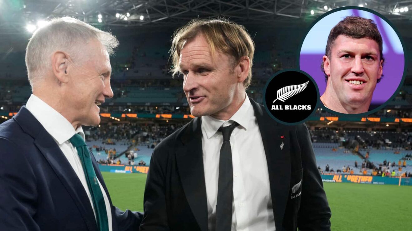 Joe Schmidt and Scott Robertson with an inset of Brodie Retallick.