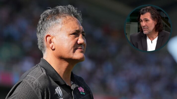 Jamie Joseph while in charge of Japan and Springboks legend Victor Matfield (inset).