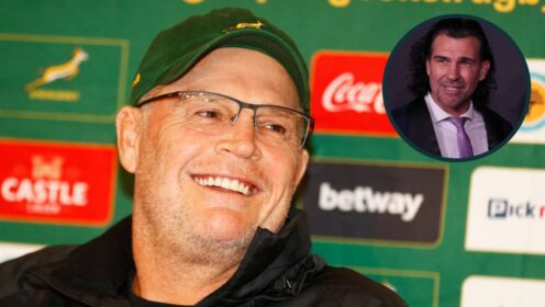 Springboks head coach Rassie Erasmus and former South Africa lock Victor Matfield.