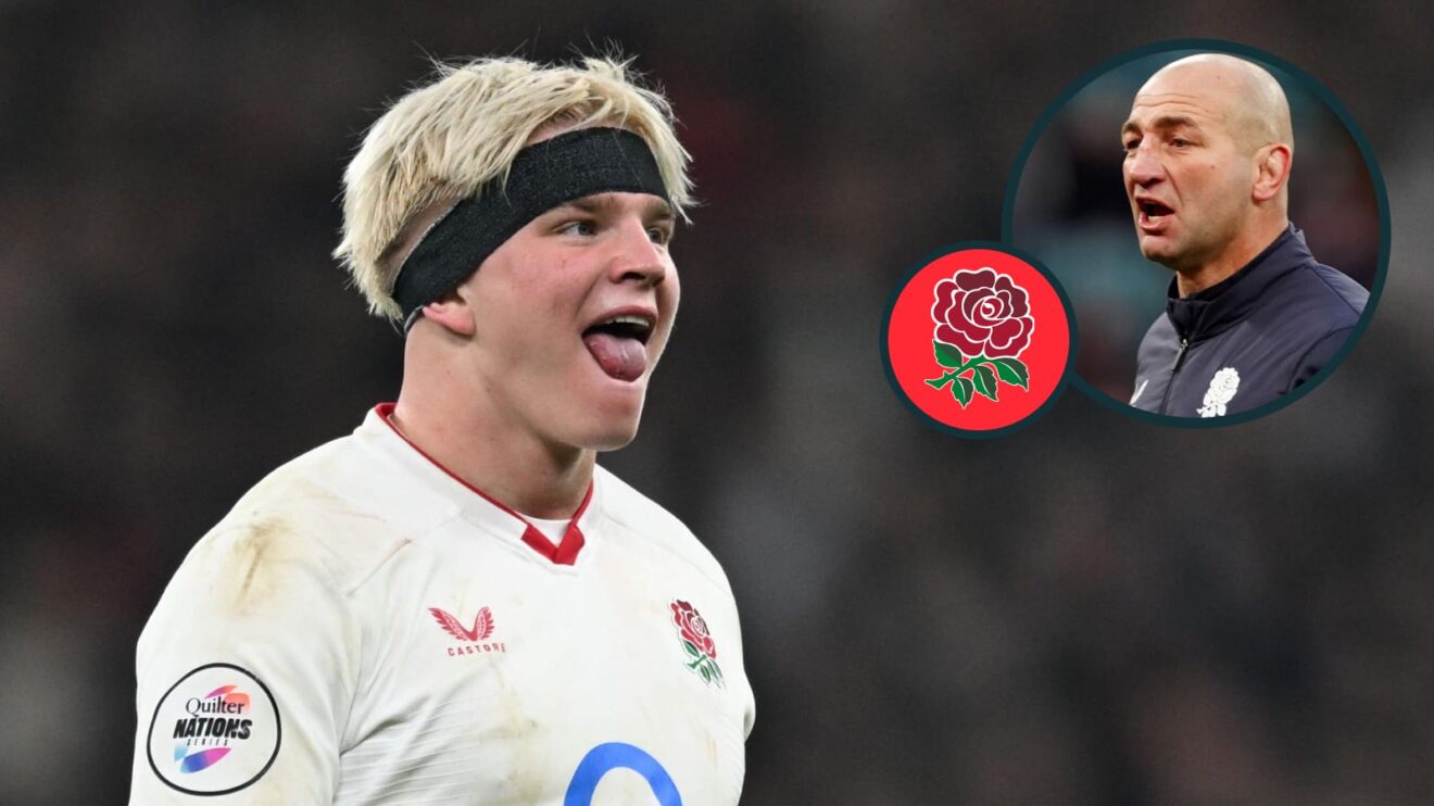 England flanker Henry Pollock and an inset of head coach Steve Borthwick.