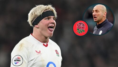 England flanker Henry Pollock and an inset of head coach Steve Borthwick.