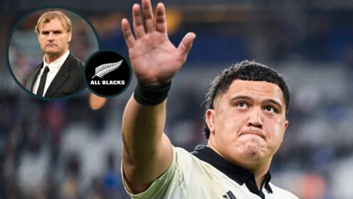 All Blacks prop Tamaiti Williams and an inset of former head coach Scott Robertson.