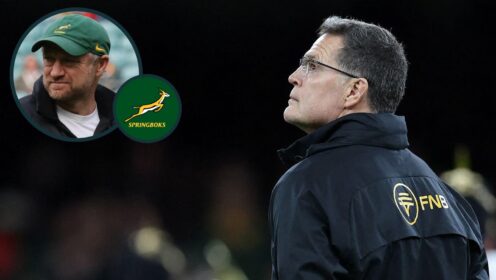 Springboks head coach Rassie Erasmus and an inset of assistant coach Tony Brown.