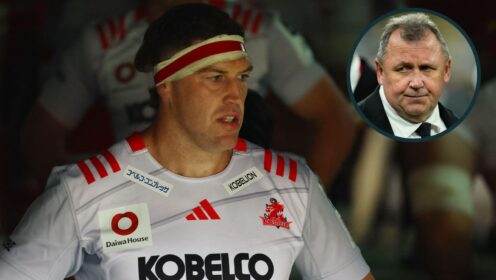 Former All Blacks lock Brodie Retallick and an inset of Ian Foster.