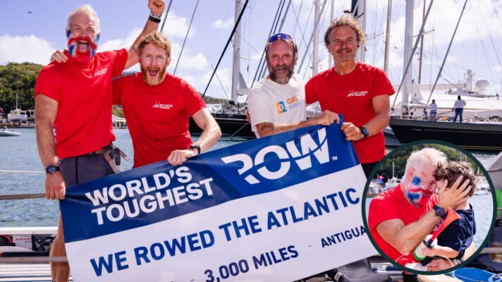 Ollie Phillips and team celebrate after completing World's Toughest Row.