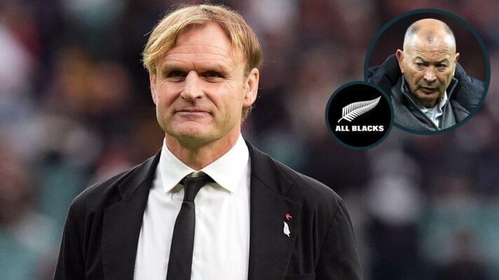 Former All Blacks head coach Scott Robertson and an inset of Eddie Jones.
