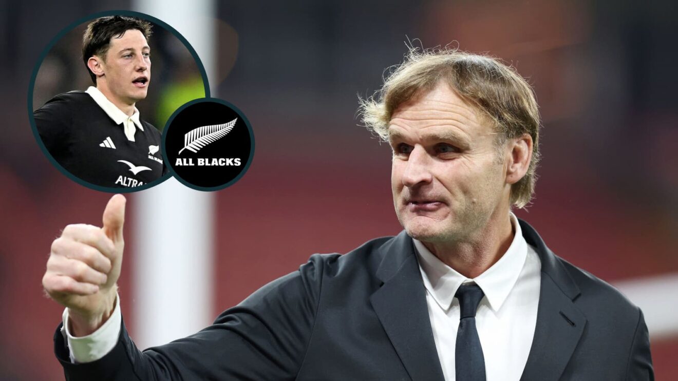 Former All Blacks head coach Scott Robertson and star scrum-half Cam Roigard (inset).