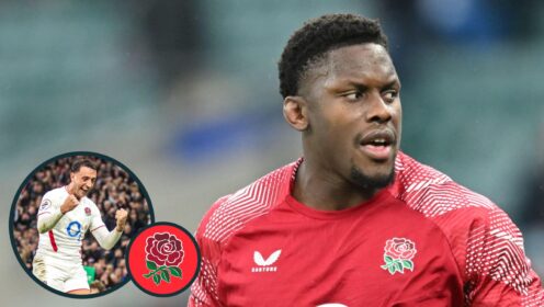 two layer image of Maro Itoje and Alex Mitchell