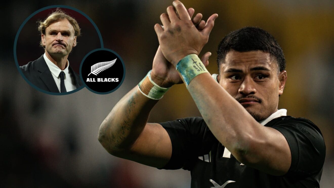 All Blacks lock Tupou Vaa'i and an inset of ex-head coach Scott Robertson.