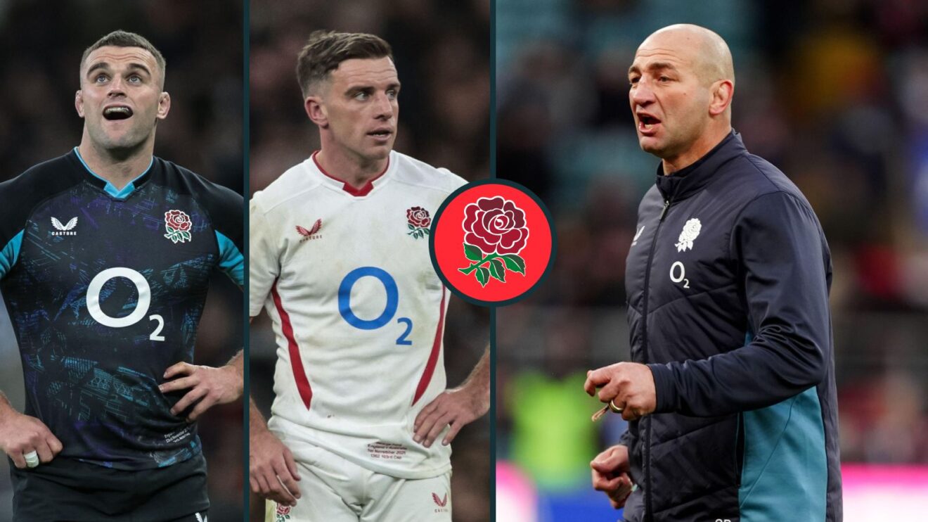 A three panel image of Steve Borthwick (right), George Ford (centre) and Ben Earl (left)