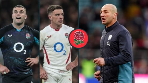 A three panel image of Steve Borthwick (right), George Ford (centre) and Ben Earl (left)