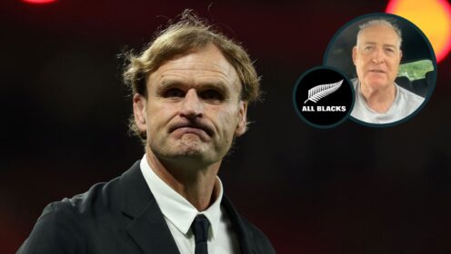 Former All Blacks head coach Scott Robertson and Wallabies legend David Campese (inset).