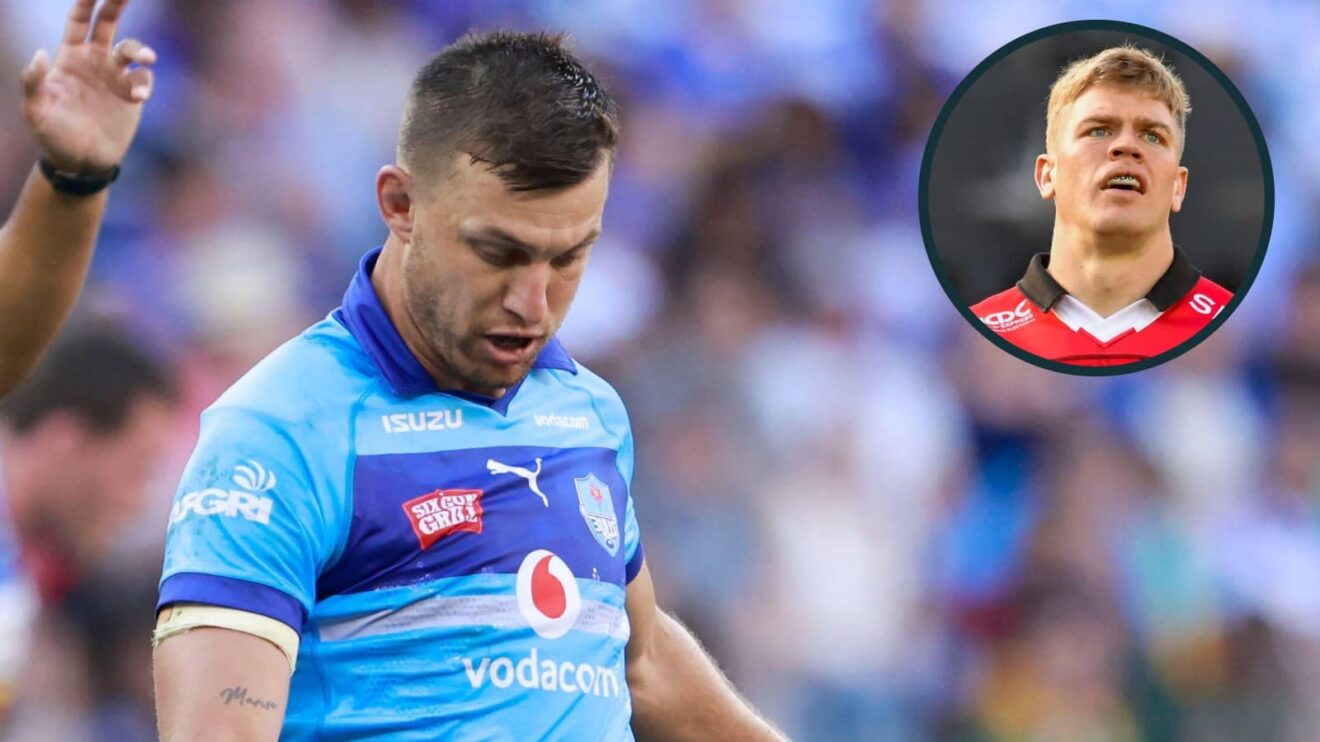 Bulls fly-half Handre Pollard with an inset of Lions scrum-half Morne van den Berg.