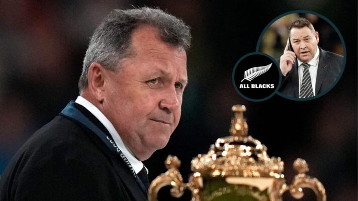 Former All Blacks head coaches Ian Foster and Sir Steve Hansen.