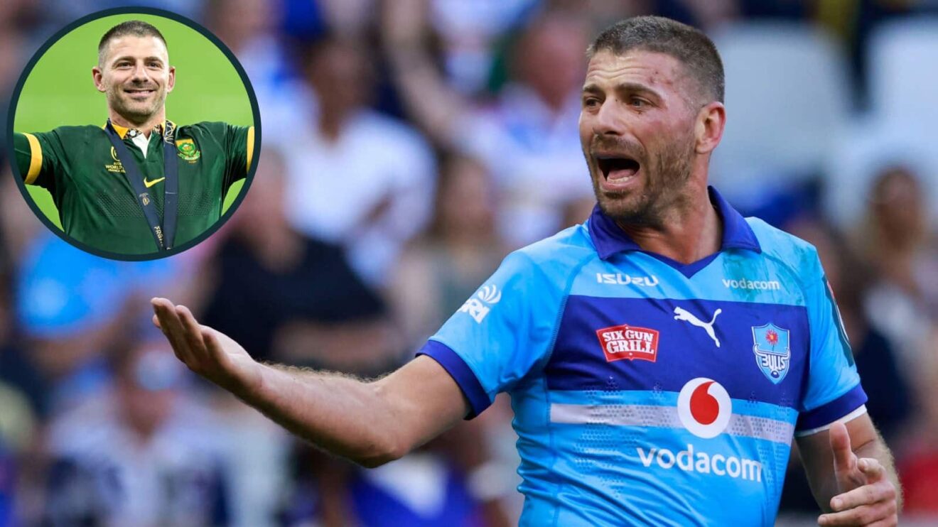 Willie le Roux in action for the Bulls and Springboks (inset).