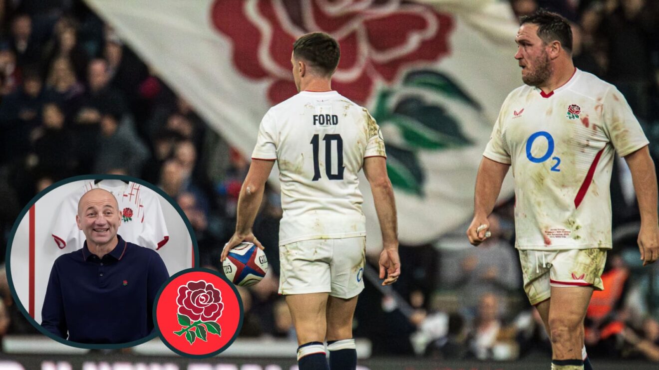England head coach Steve Borthwick, fly-half George Ford and hooker Jamie George.