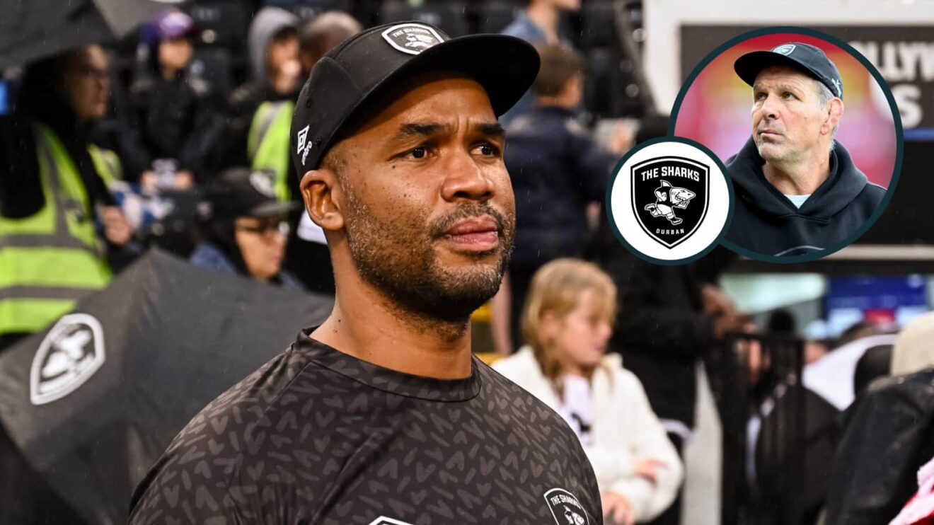 Sharks coach JP Pietersen and an inset of John Plumtree.