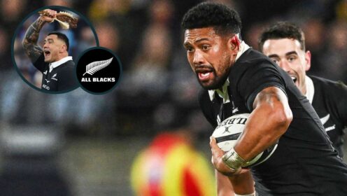 Ardie Savea in action for the All Blacks and fellow Test forward Codie Taylor (inset).