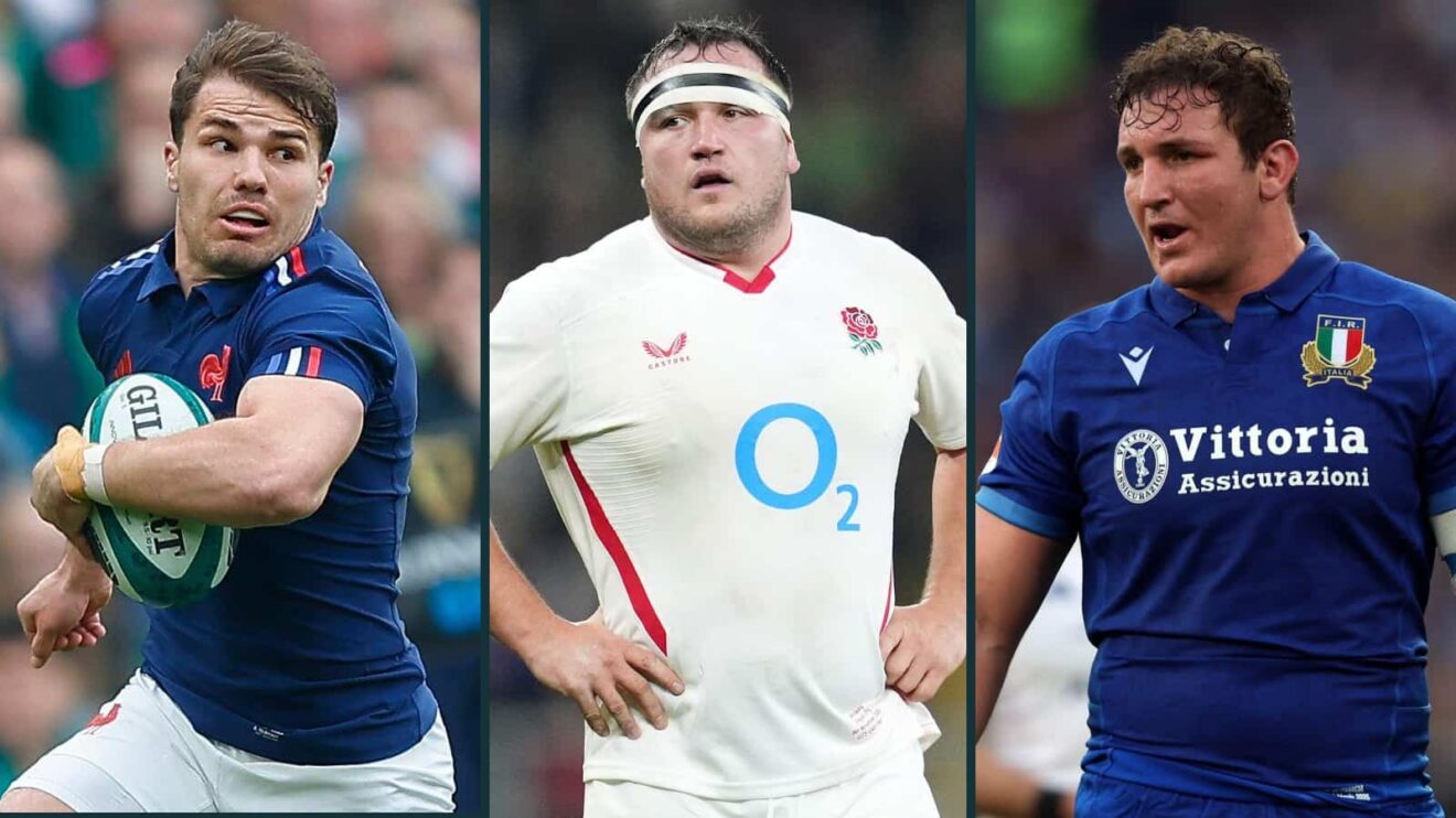 Six Nations captains France's Antoine Dupont, England's Jamie George and Italy's Michele Lamaro.
