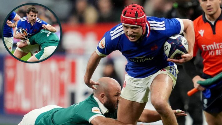France duo Louis Bielle-Biarrey and Antoine Dupont against Ireland.
