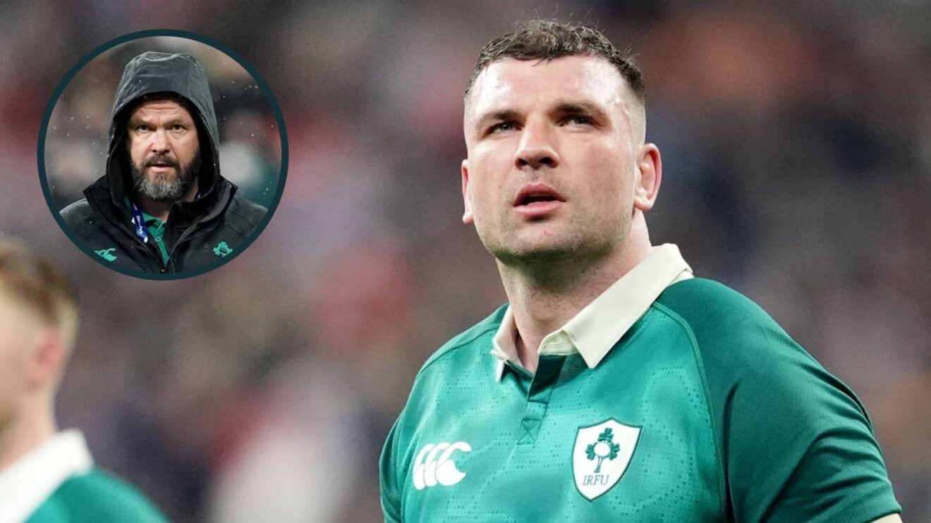 Ireland forward Tadhg Beirne and an inset of head coach Andy Farrell.