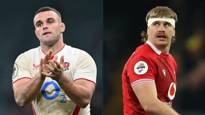 England's Ben Earl and Wales' Aaron Wainwright.